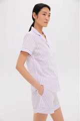 Women's Lavender French Ticking Short Set