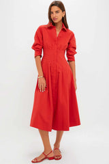 Crimson Jazz Pintuck Midi Dress