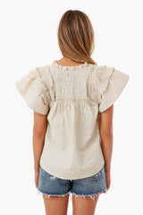 Cream Sevyn Solid Seersucker Short Sleeve Top