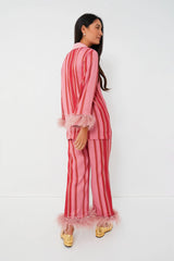 Pink Stripes Party Pajamas with Feathers