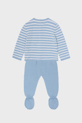 Dusty Blue Stripe Pinto Merino Baby Knitted Set