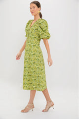 Chartreuse Multi Floral Marcy Midi Dress