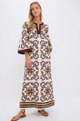 Citron and Slate Blue Embroidered Lorena Caftan