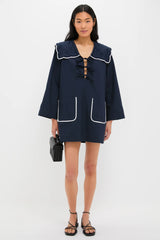 Navy Marie Embroidery Dress