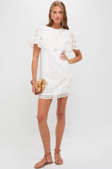 White Lula Embroidery Short Sleeve Mini Dress