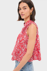 Red Lucille Liberty Print Knot Loop Tank Top