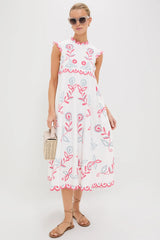 Multi Eevi Embroidered Twill Short Sleeve Dress