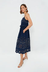 Navy Jeanetta Eyelet Sleeveless Dress