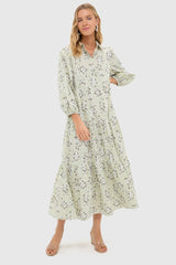 Green Ditsy Floral Cotton Mabel Maxi Dress