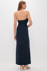 Navy Tactos Embroidered Maxi Dress