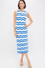 Blue & White Zig-Zag Stripe Mykonos Knit Maxi Dress