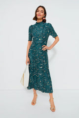 Green Amara Marble Print Long Sleeve Dress