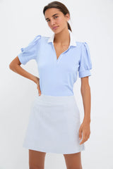 Light Blue Puff Sleeve Performance Jersey Caroline Polo