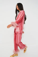 Pink Stripes Party Pajamas with Feathers