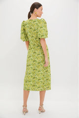 Chartreuse Multi Floral Marcy Midi Dress