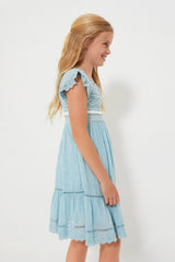 Blue Olga Hand Smocking Short Sleeve Smocked Dress