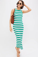 Green & White Wavy Knit Stripe Wilder Dress