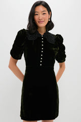 Olive Velvet Norabelle Short Sleeve Mini Dress