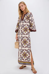 Citron and Slate Blue Embroidered Lorena Caftan