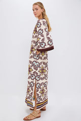 Citron and Slate Blue Embroidered Lorena Caftan