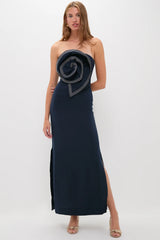 Navy Tactos Embroidered Maxi Dress