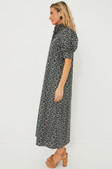 Green Floral Ruffle Collar Louisa Maxi Dress