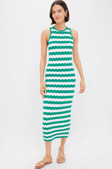 Green & White Wavy Knit Stripe Wilder Dress