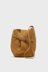 Beige Cow Suede Belted Bucket Bag