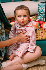 Infant Antique Red Ticking Romper
