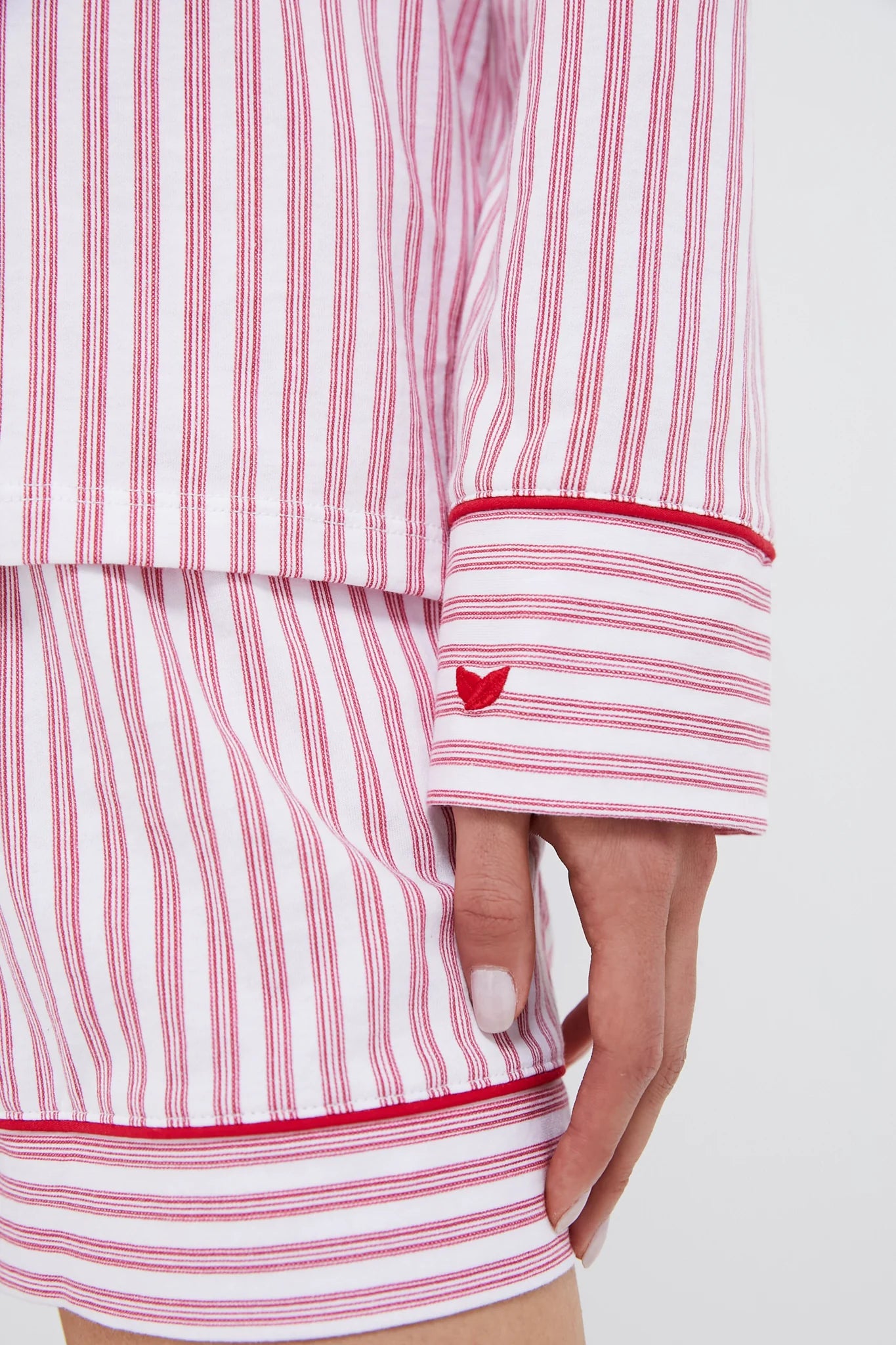 Antique Red Ticking Long Sleeve Short Pajama Set