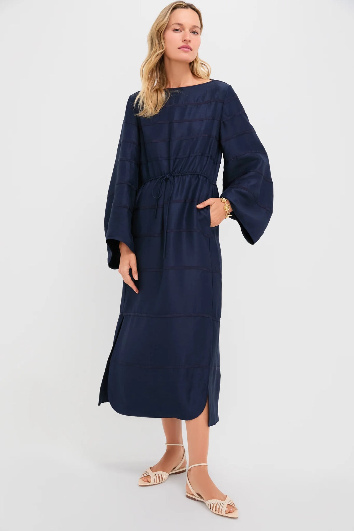 Navy Ribbon Caftan Dress