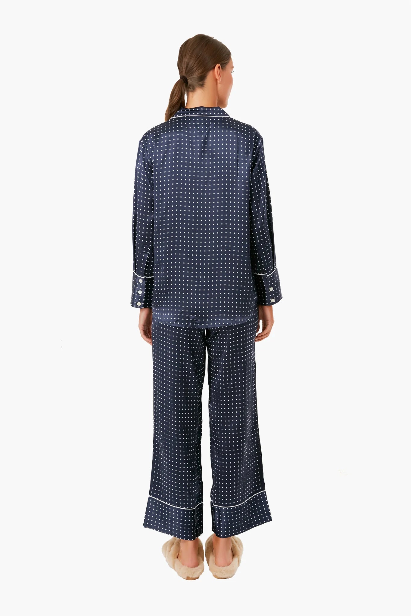 Navy Silk Polka Dot Classic Pajama Set