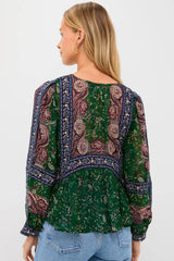 Green Melba Print Long Sleeve Top