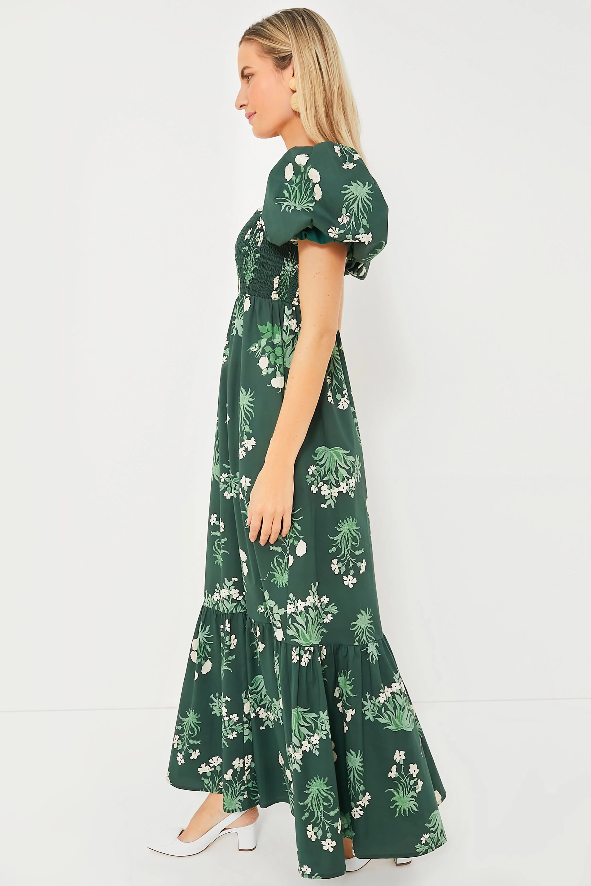 Viridian Stamped Bouquets Gabrielle Dress