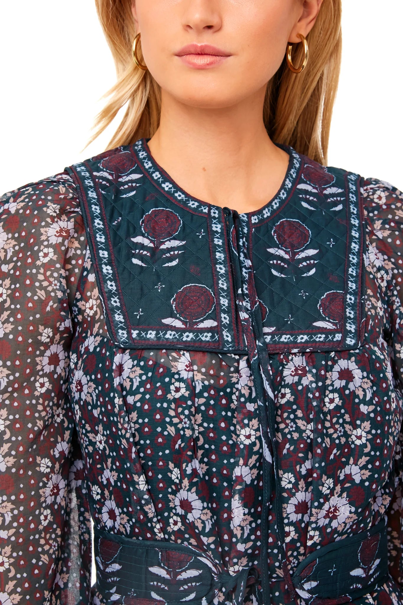 Berry Nadine Border Long Sleeve Tiered Dress