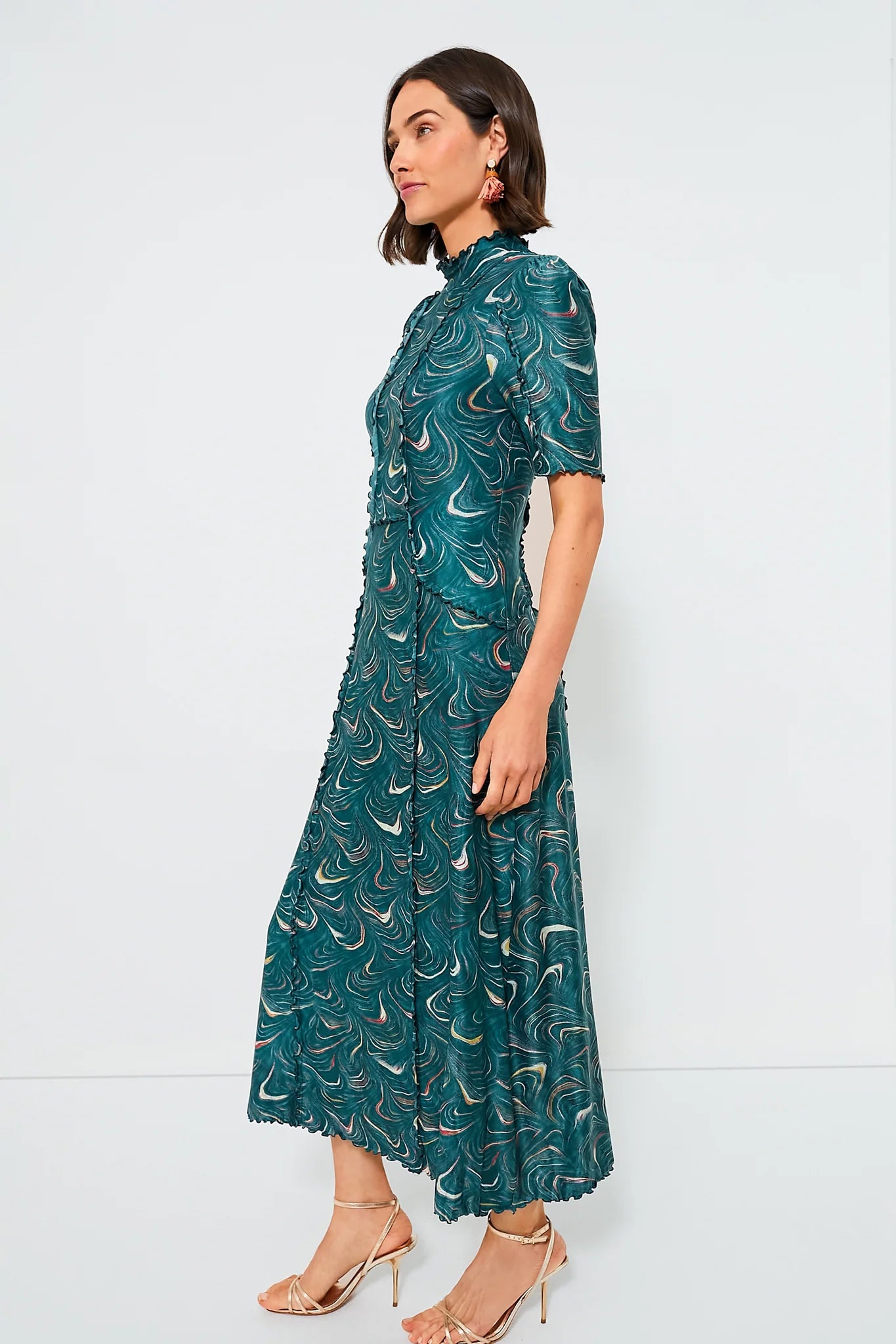 Green Amara Marble Print Long Sleeve Dress