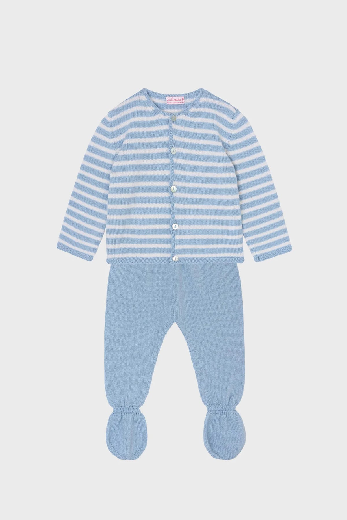 Dusty Blue Stripe Pinto Merino Baby Knitted Set