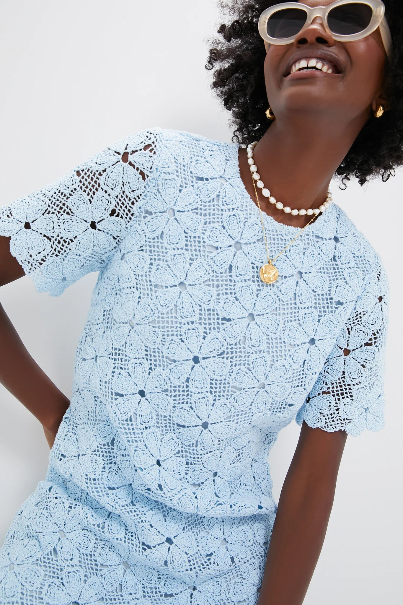 Light Blue Crochet Belclaire Dress