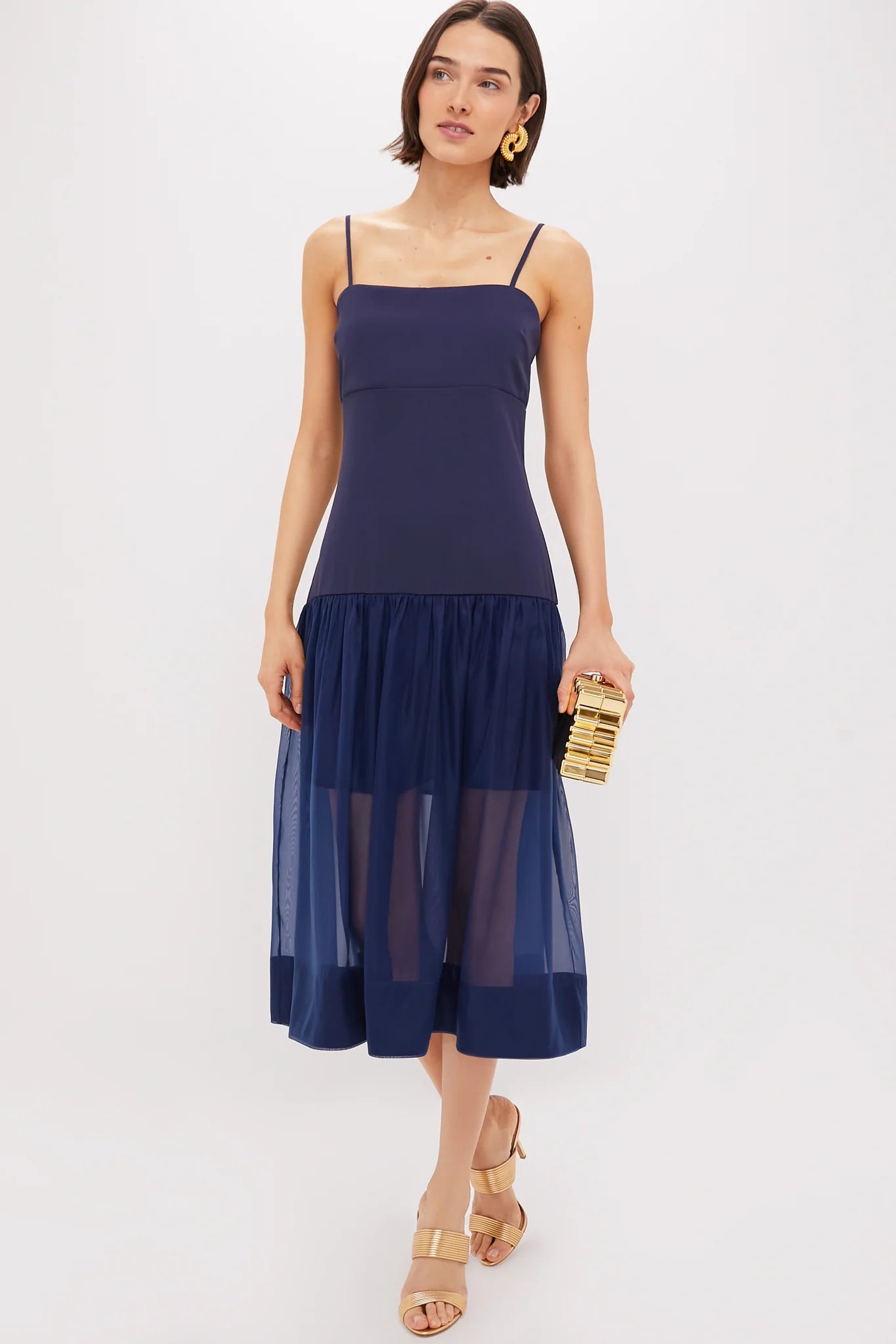 Navy Drop Waist Dawson Midi Dress