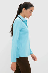 Milky Blue Long Sleeve Performance Jersey Caroline Polo