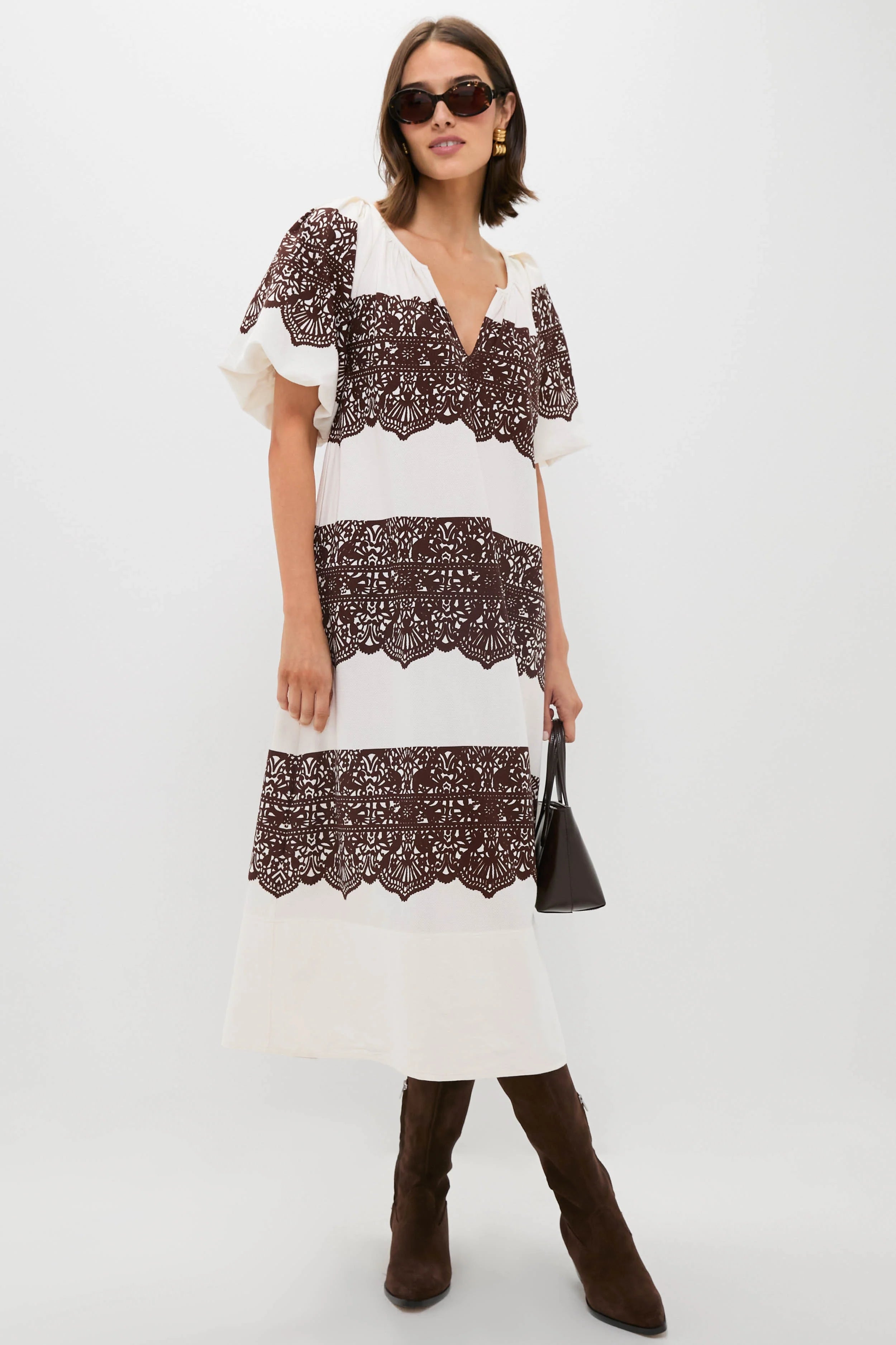 Cream with Western Lace Print Fairground Dress