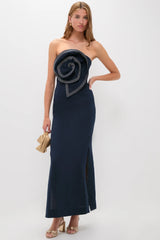 Navy Tactos Embroidered Maxi Dress