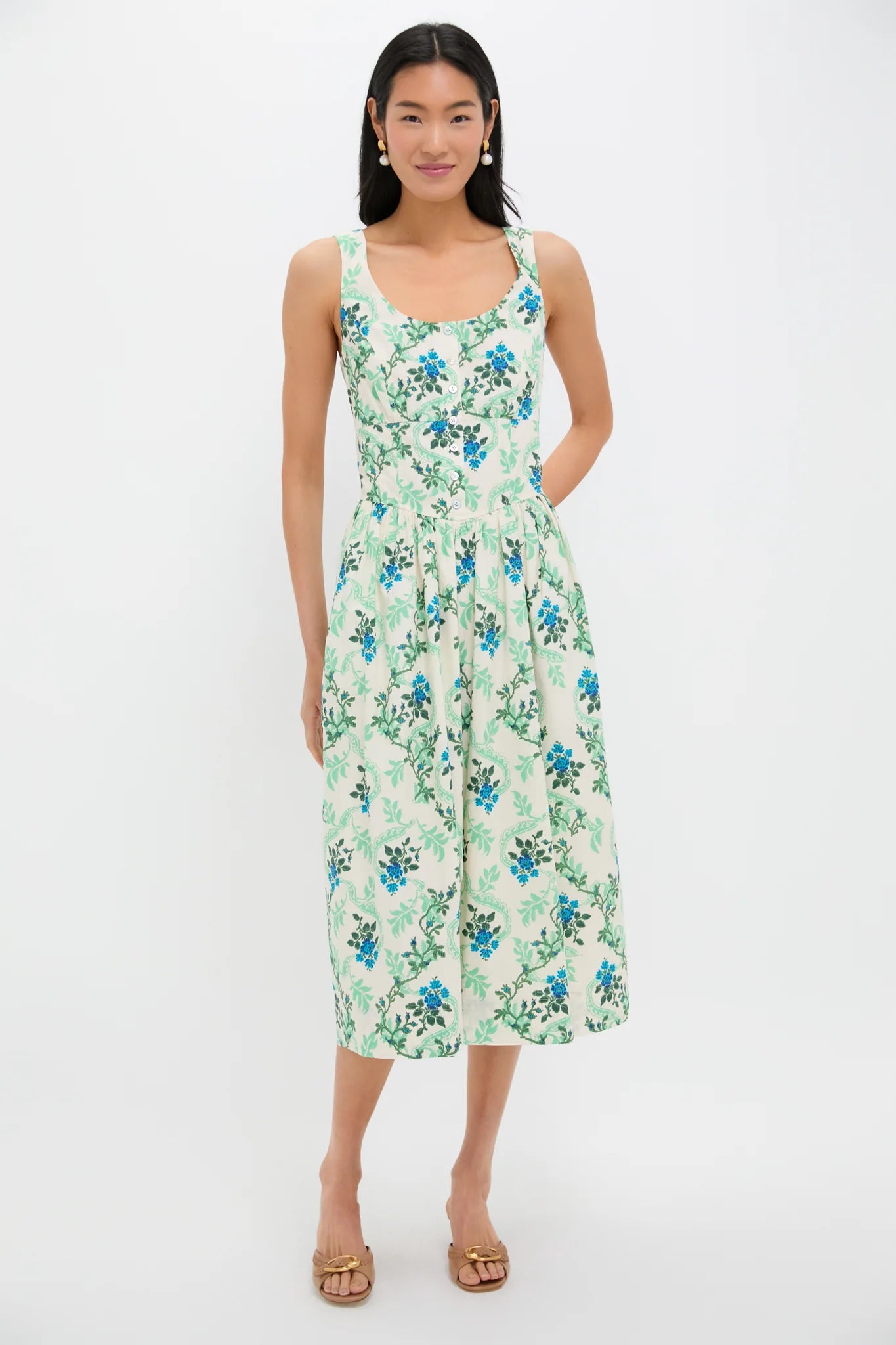Cerulean Vine Cotton Poplin Sophie Dress