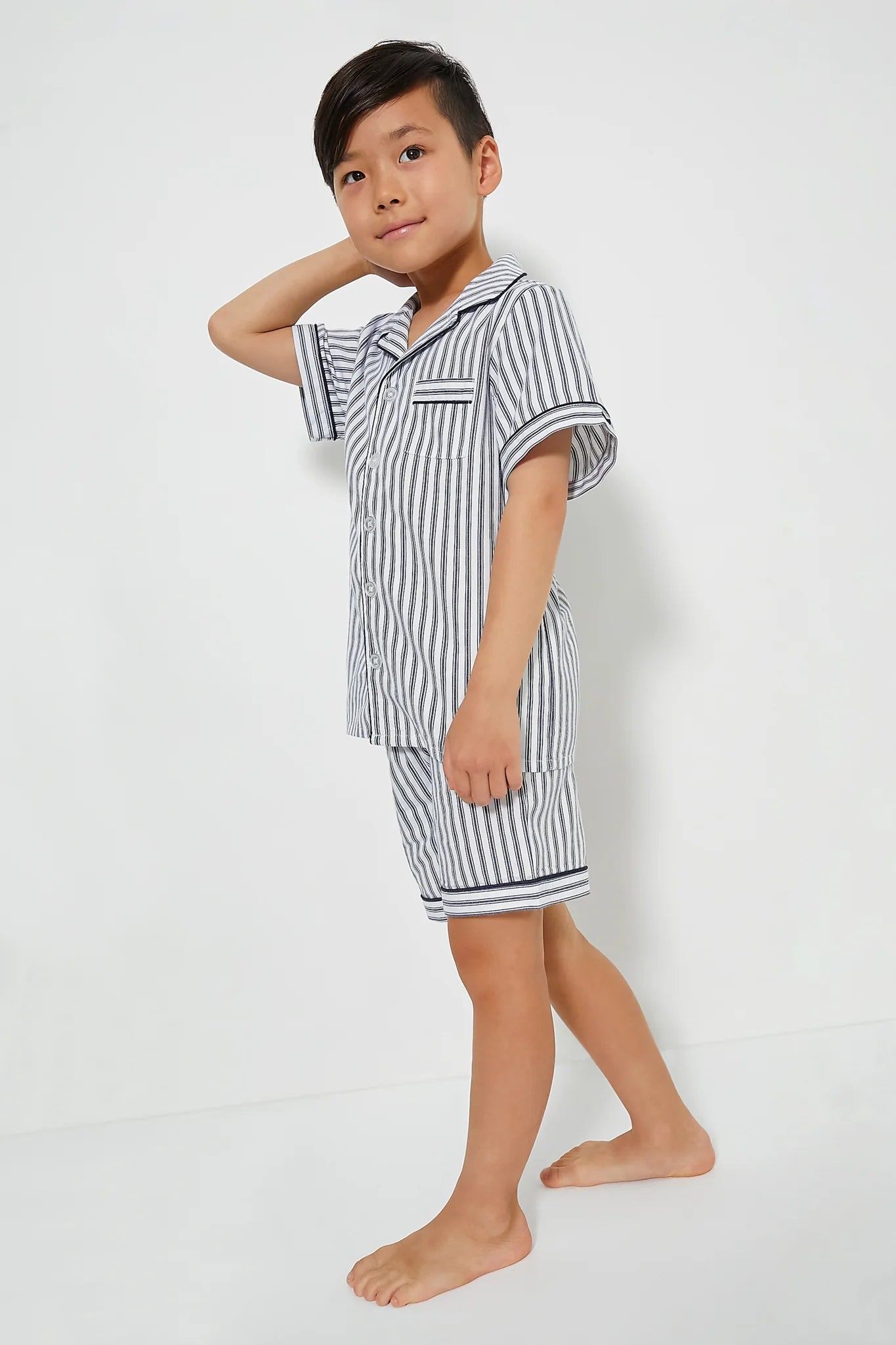 Kid's Navy French Ticking Short Set
