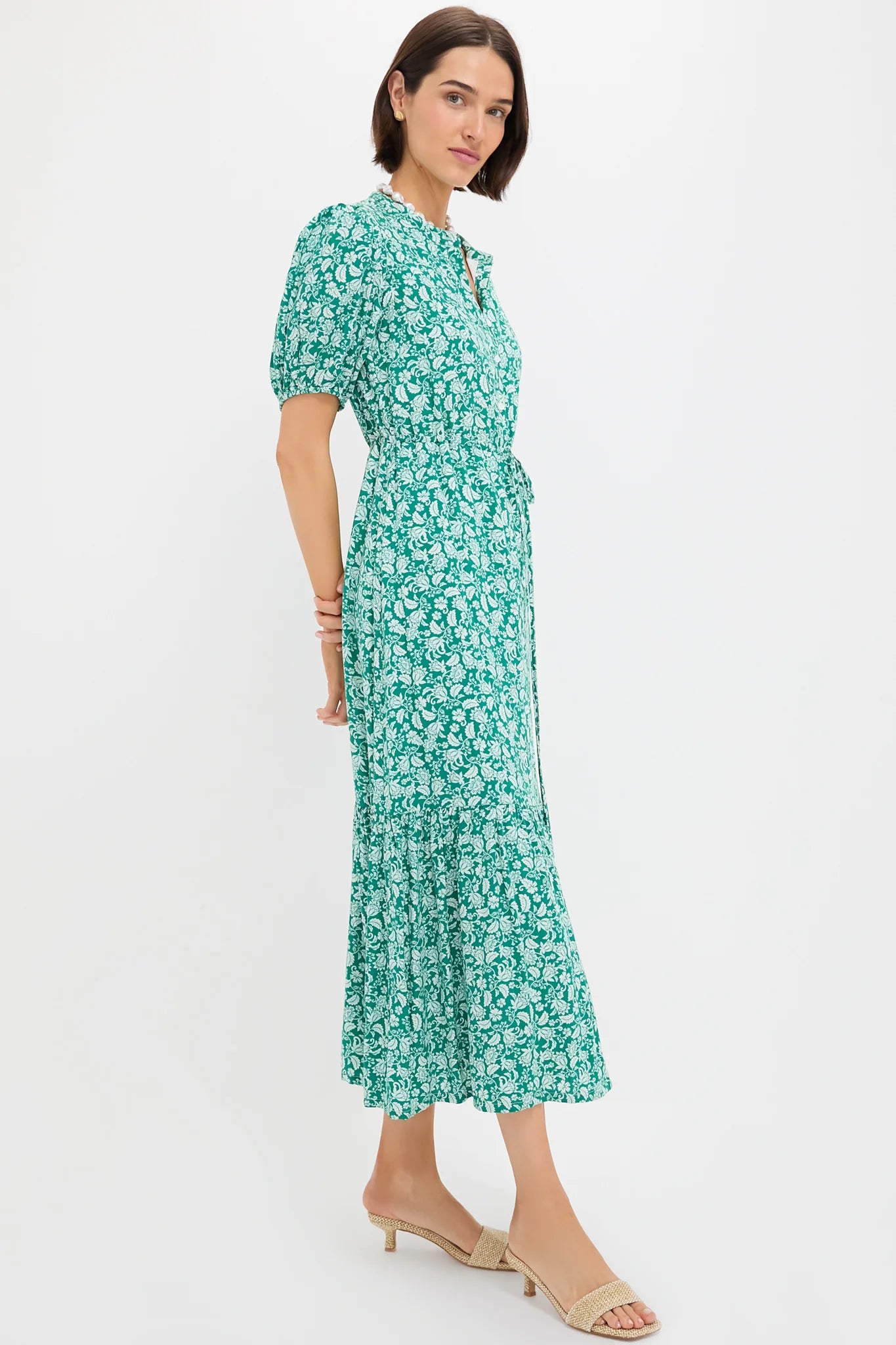 Green Micro Floral Frannie Maxi Dress
