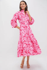 Pink Textured Floral Hillsborough Midi Dress