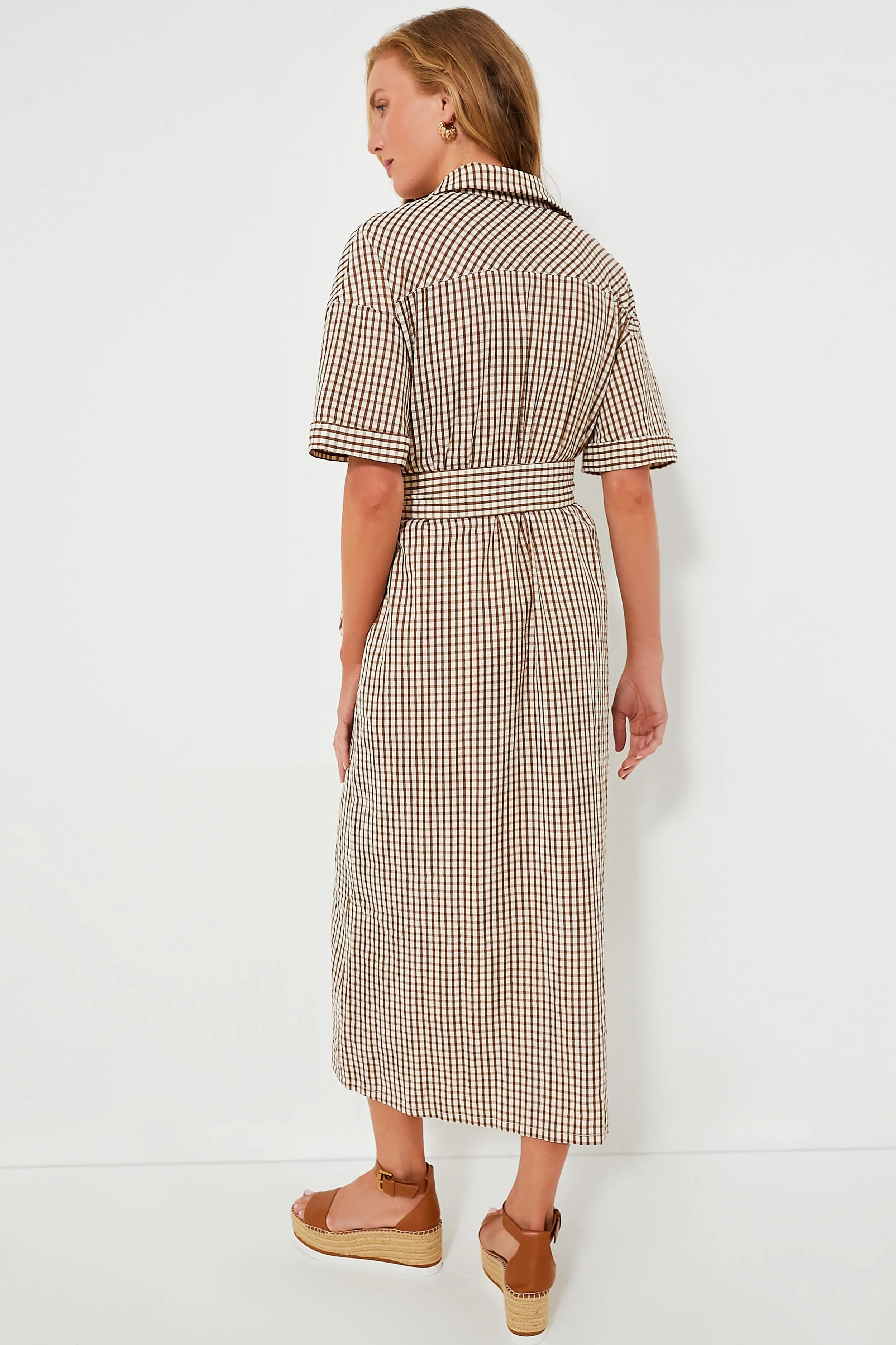 Brown Gingham Seersucker Zacara Dress
