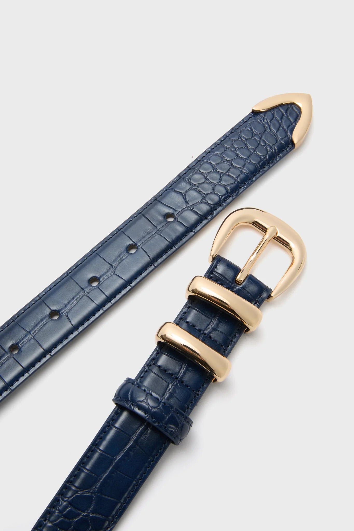 Navy Croc-Embossed Western Belt