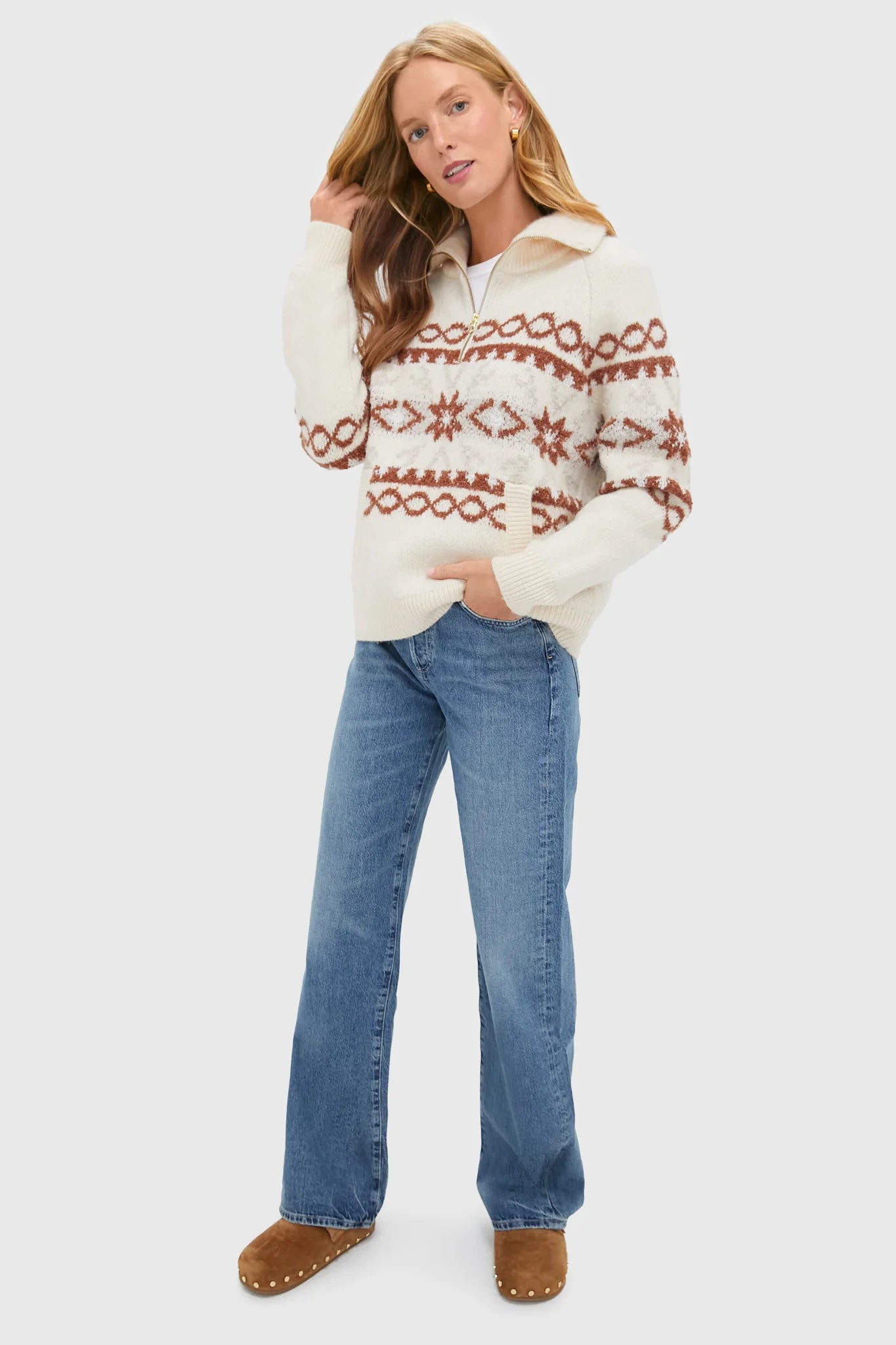 Whitecap Grey Fairisle Cai Half Zip