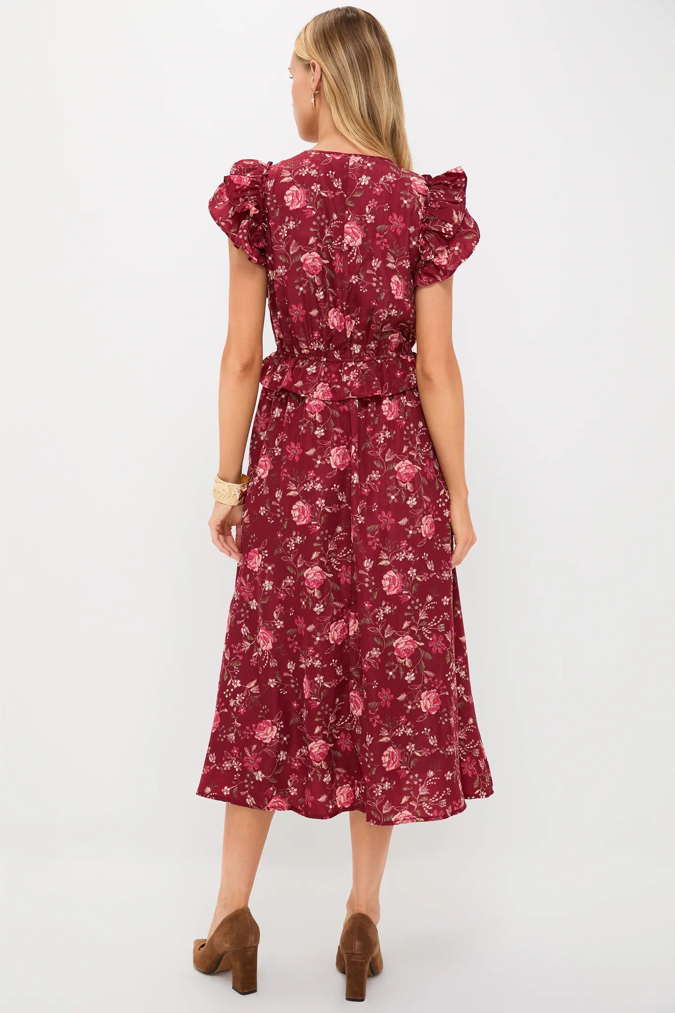 Oxblood Multi Floral Midi Dress